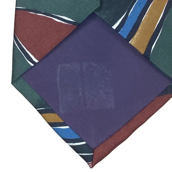 Pierre Cardin Men's Silk Tie Geometric Pattern Green Blue Brown Vintage - Picture 6 of 16